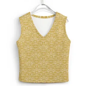 Damask Mustard Yellow Retro Knit Vest - 70s Inspired Sleeveless Top