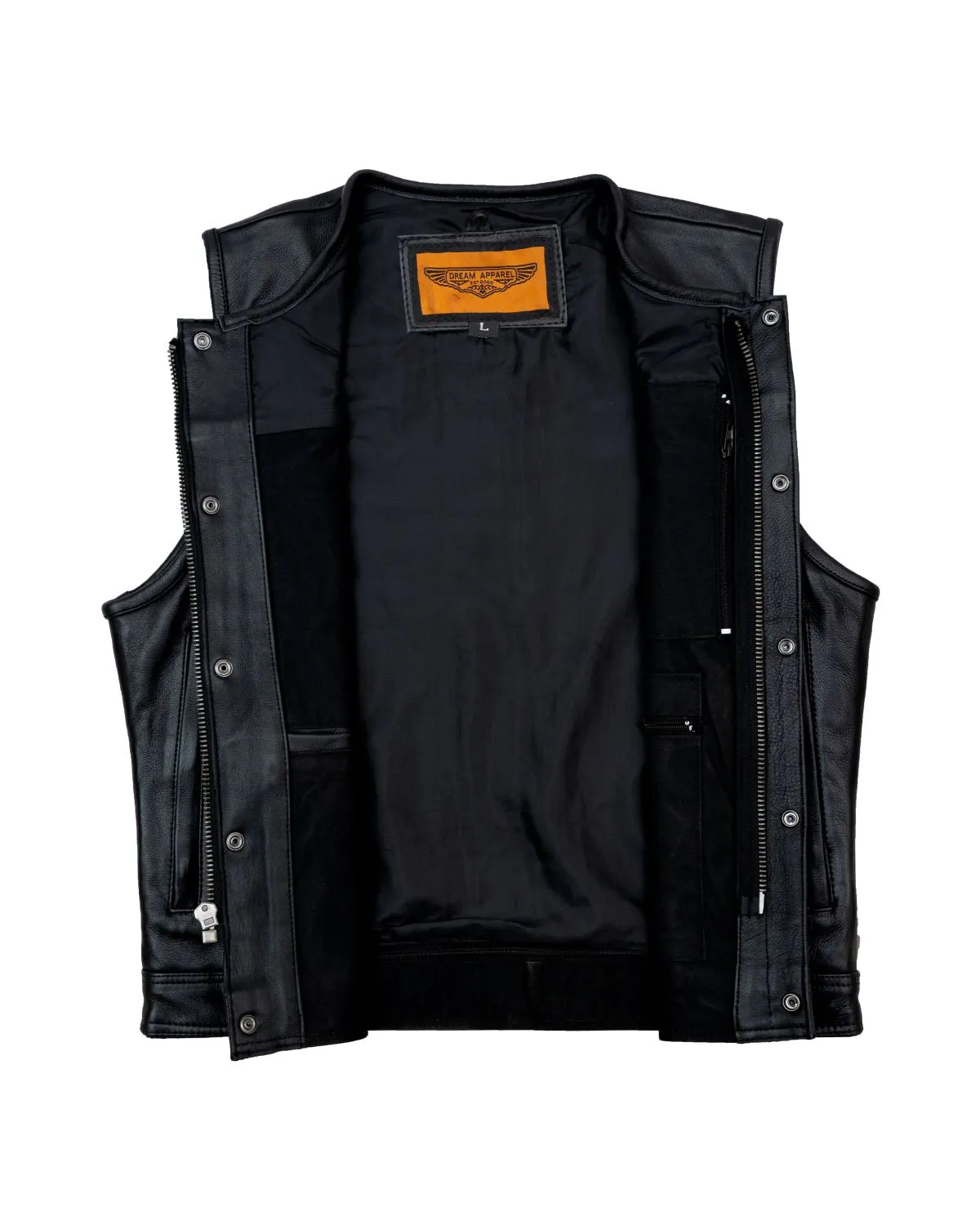 Dream Apparel Men's Motorcycle Club Vest With Black Liner Conceal Gun Pockets