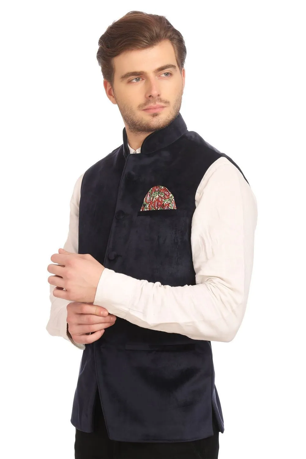 Dust Free Cotton Velvet Blue Modi Nehru Jacket