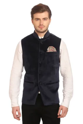 Dust Free Cotton Velvet Blue Modi Nehru Jacket