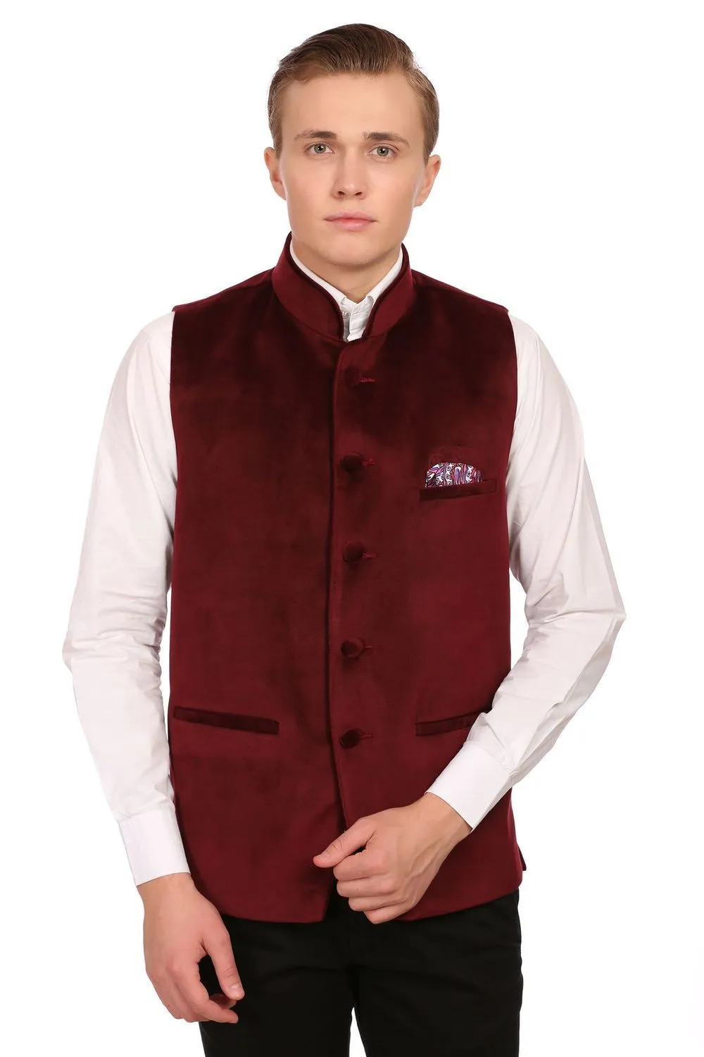 Dust Free Cotton Velvet Red Modi Nehru Jacket