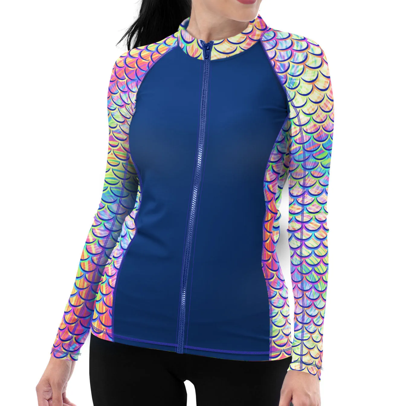 Eco-friendly Full Zip Up Psychedelic Mermaid Rash Guard