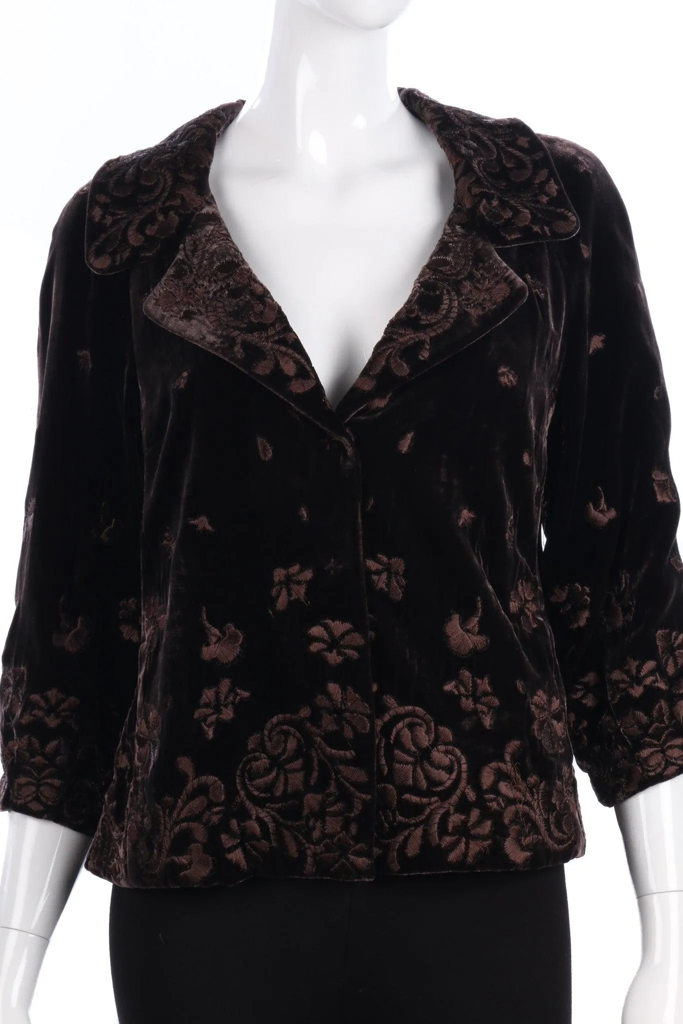 Elie Tahari Embroidered Brown Velvet Jacket Size S