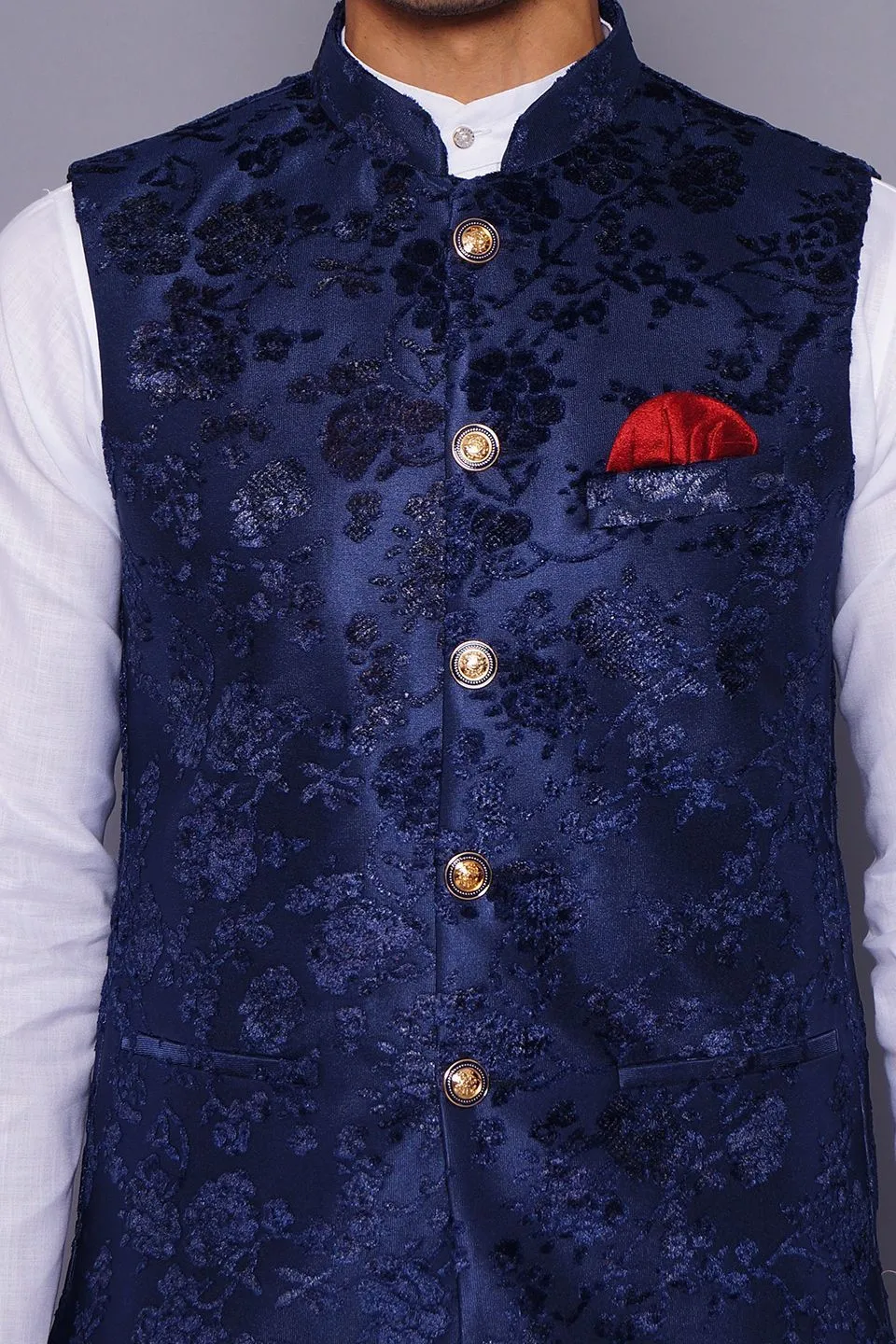 Emroidered Velvet Blue Modi Nehru Jacket