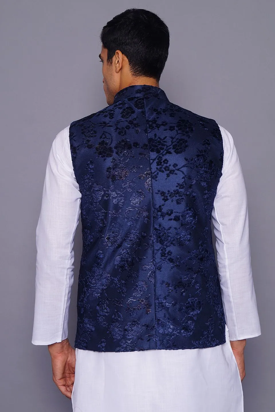 Emroidered Velvet Blue Modi Nehru Jacket