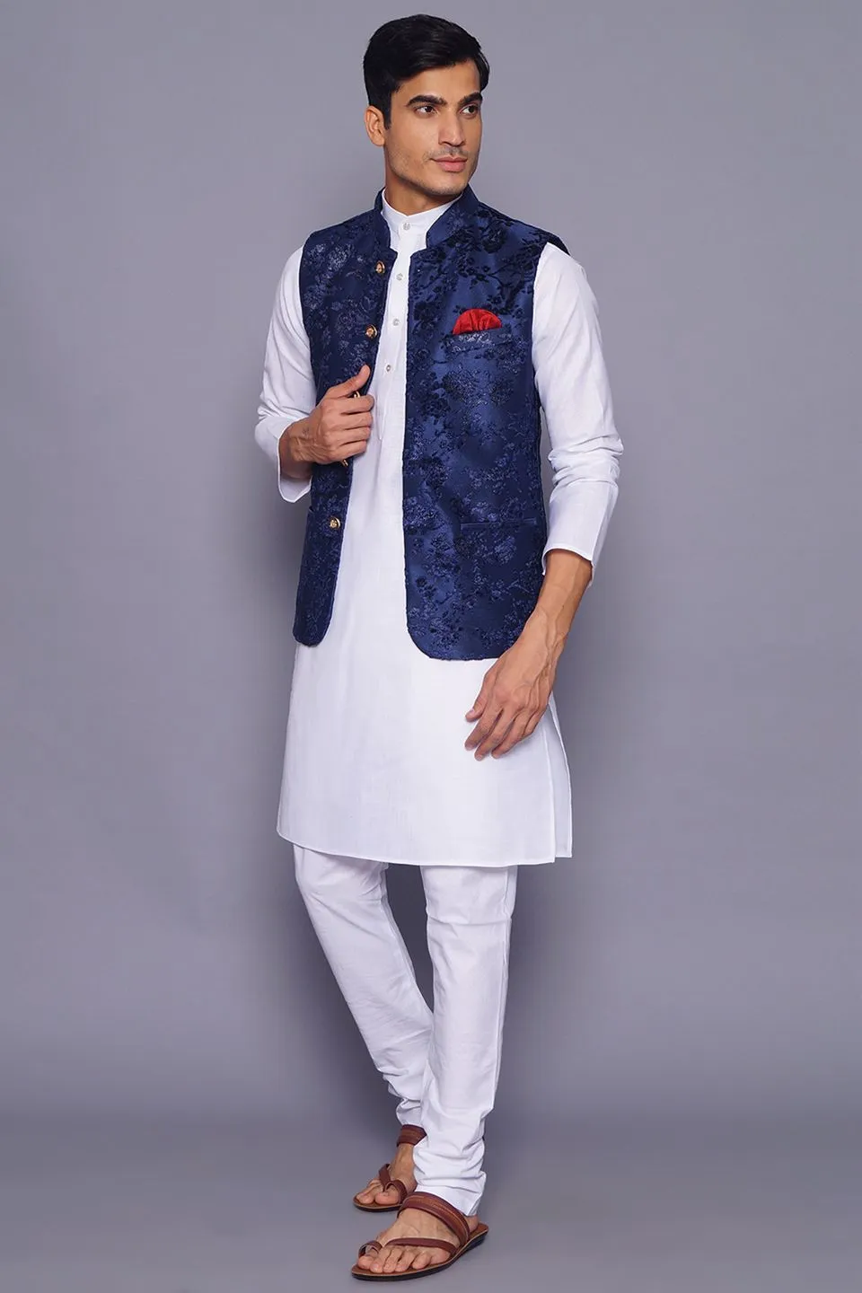 Emroidered Velvet Blue Modi Nehru Jacket