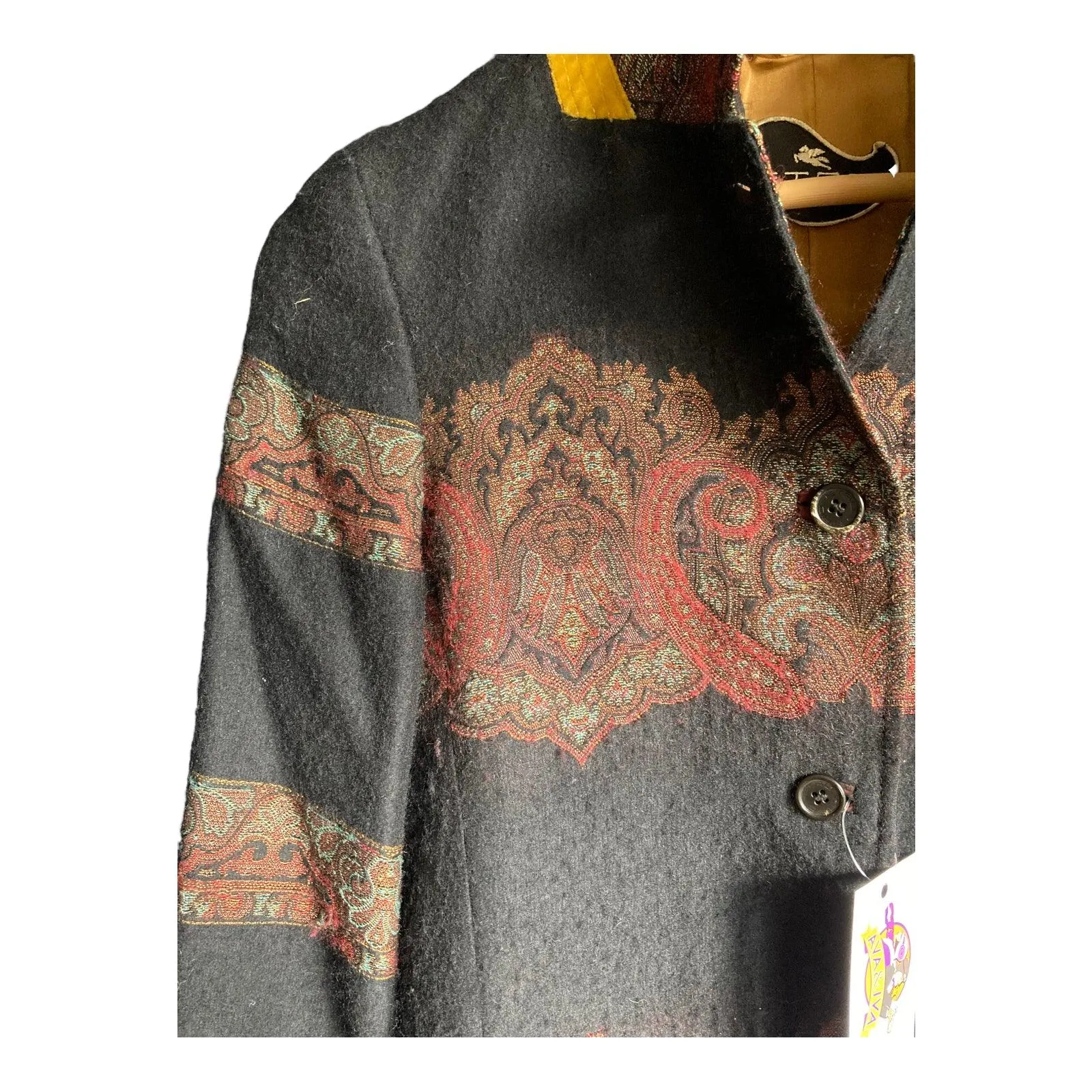 Etro Wool Black Patterned Long Sleeved Jacket UK Size 8