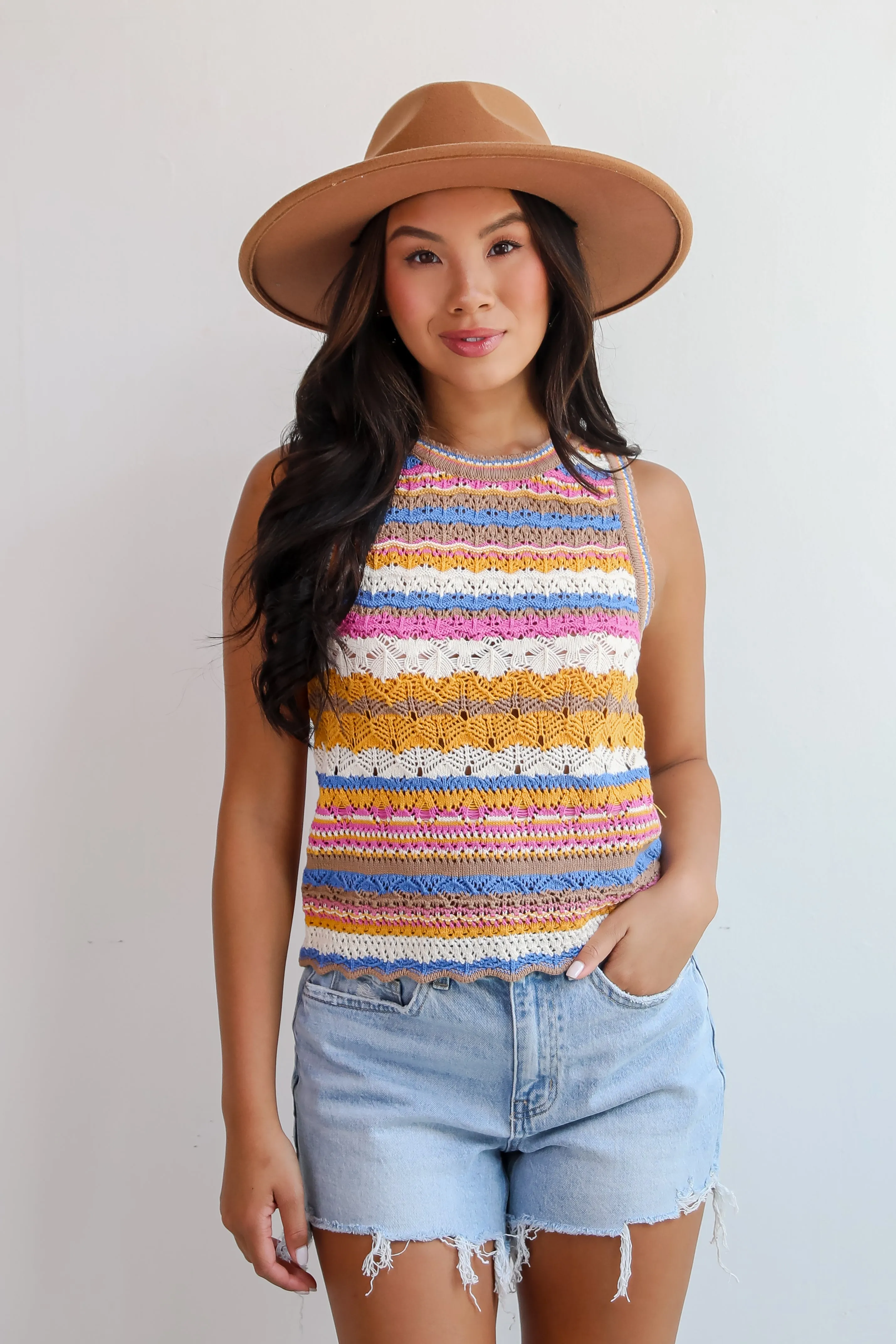 FINAL SALE - Superior Sweetness Multi Crochet Knit Tank