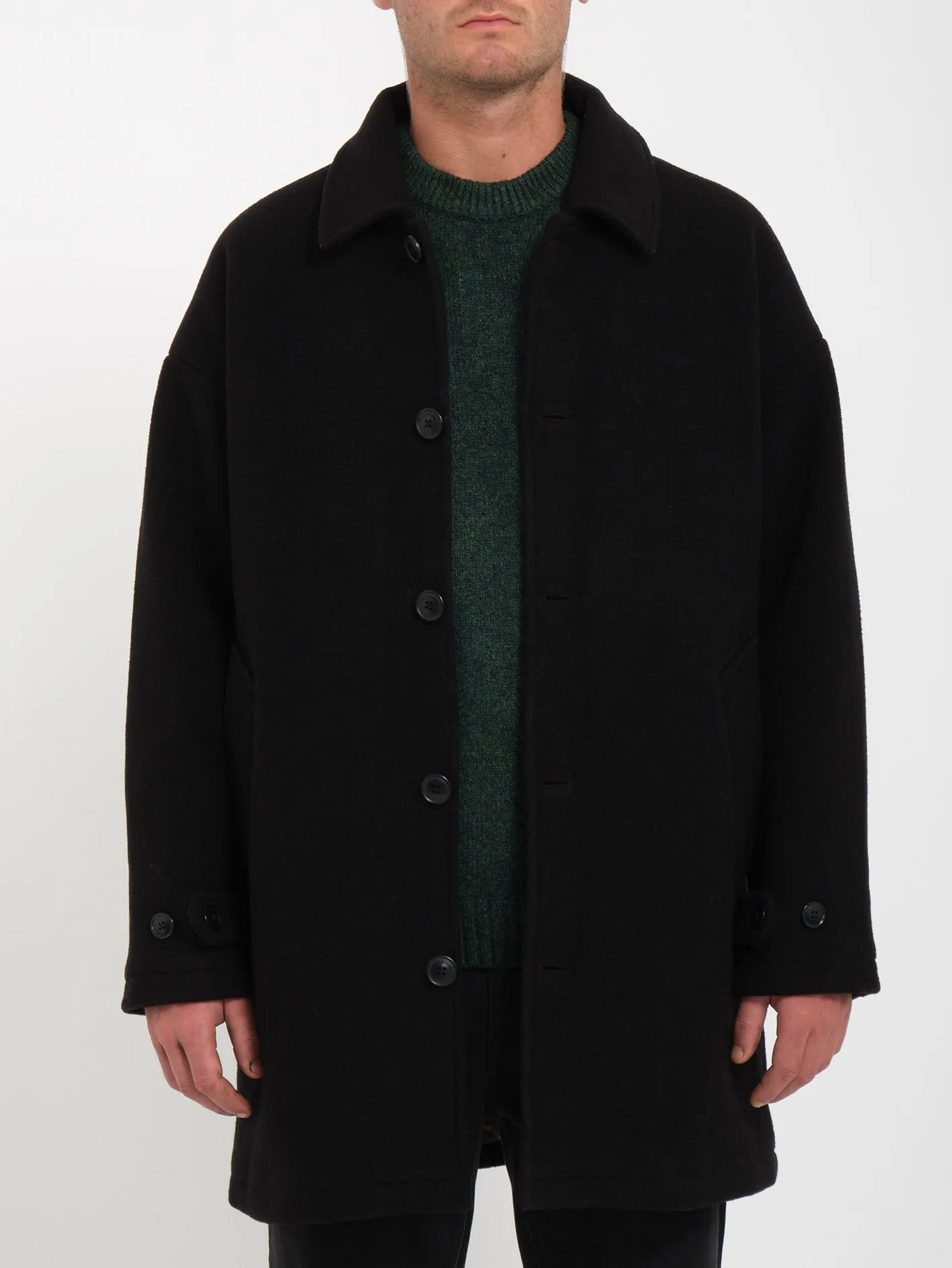 Floyder Peacoat Coat - BLACK