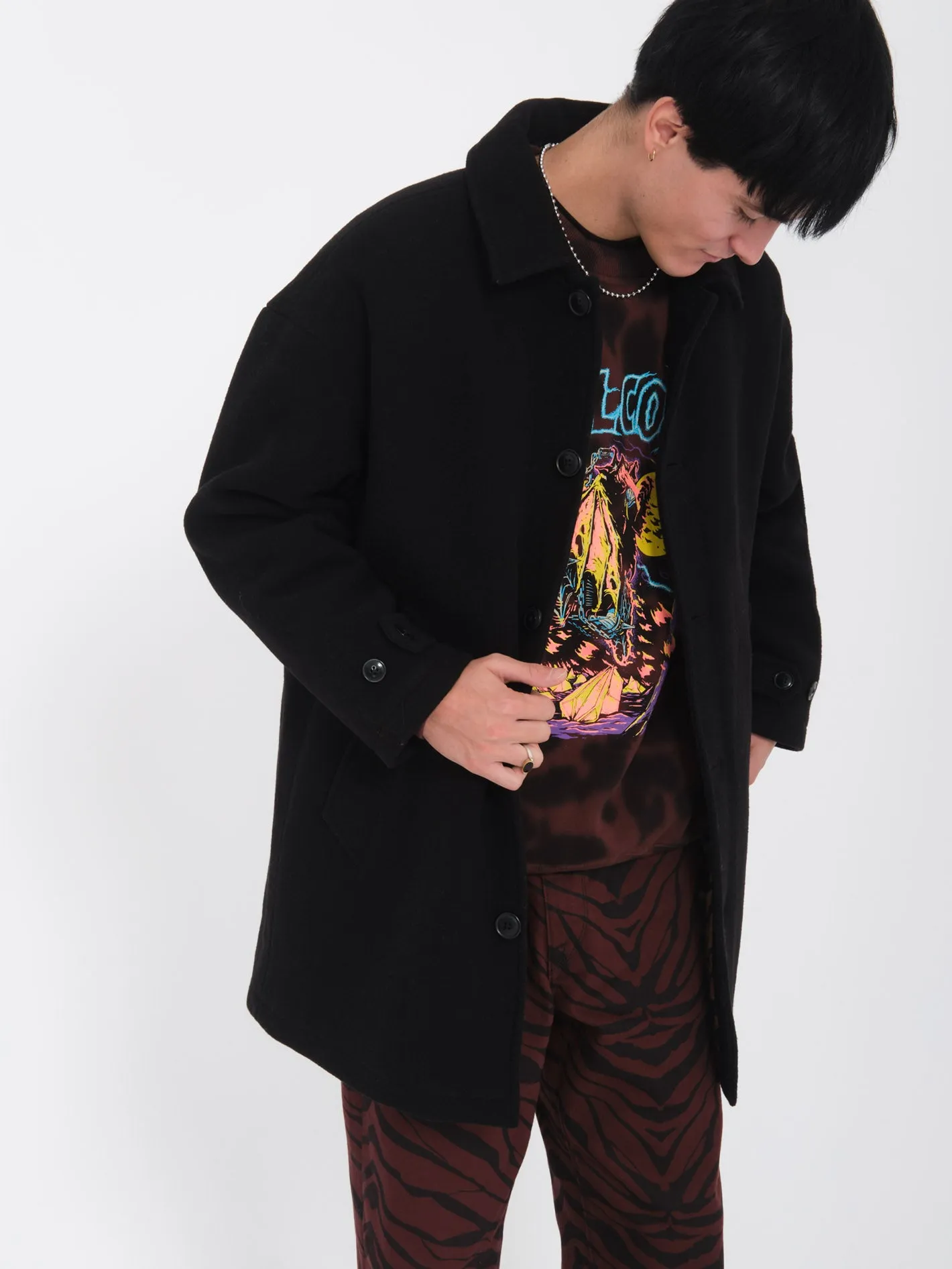 Floyder Peacoat Coat - BLACK