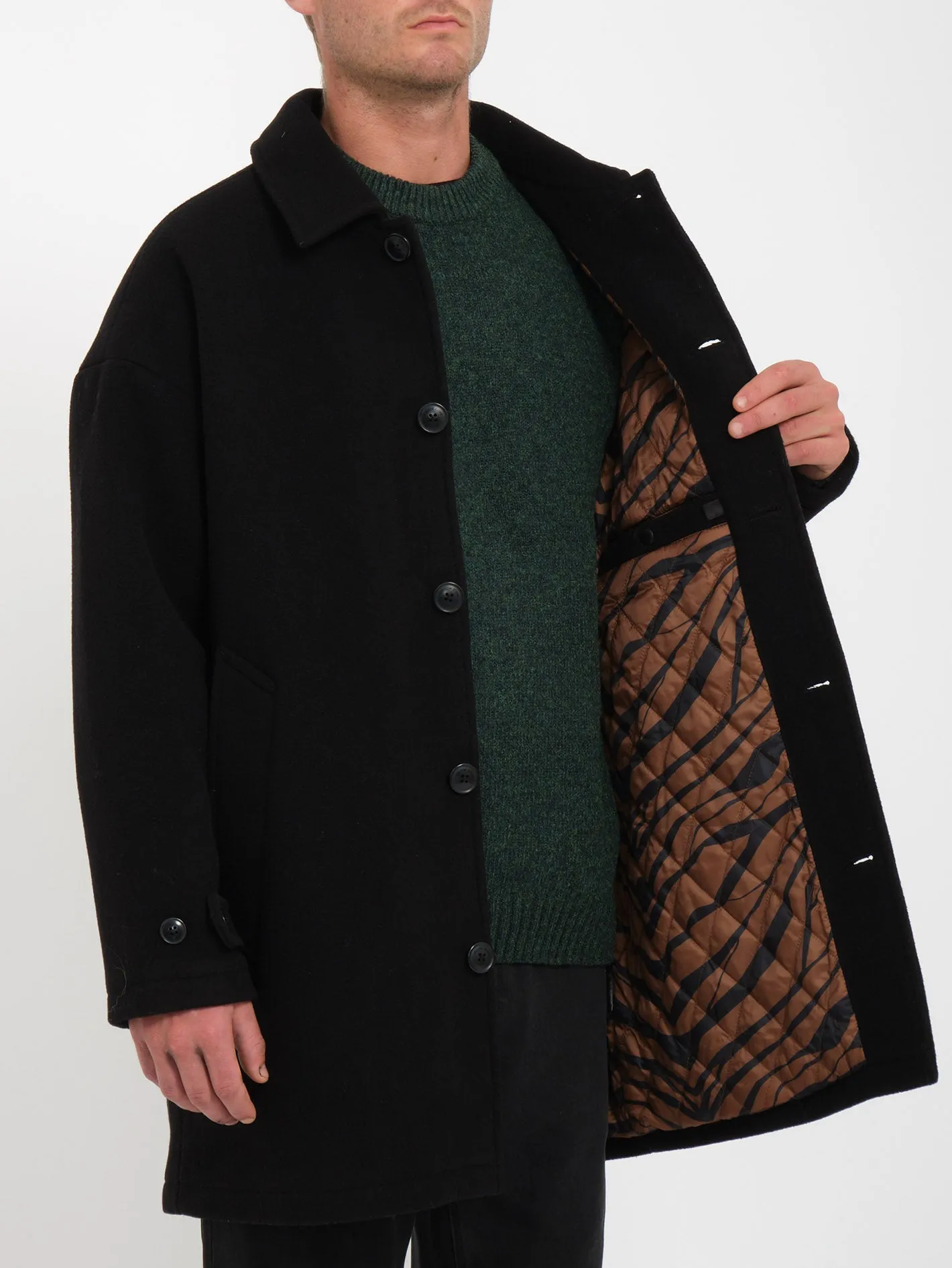 Floyder Peacoat Coat - BLACK