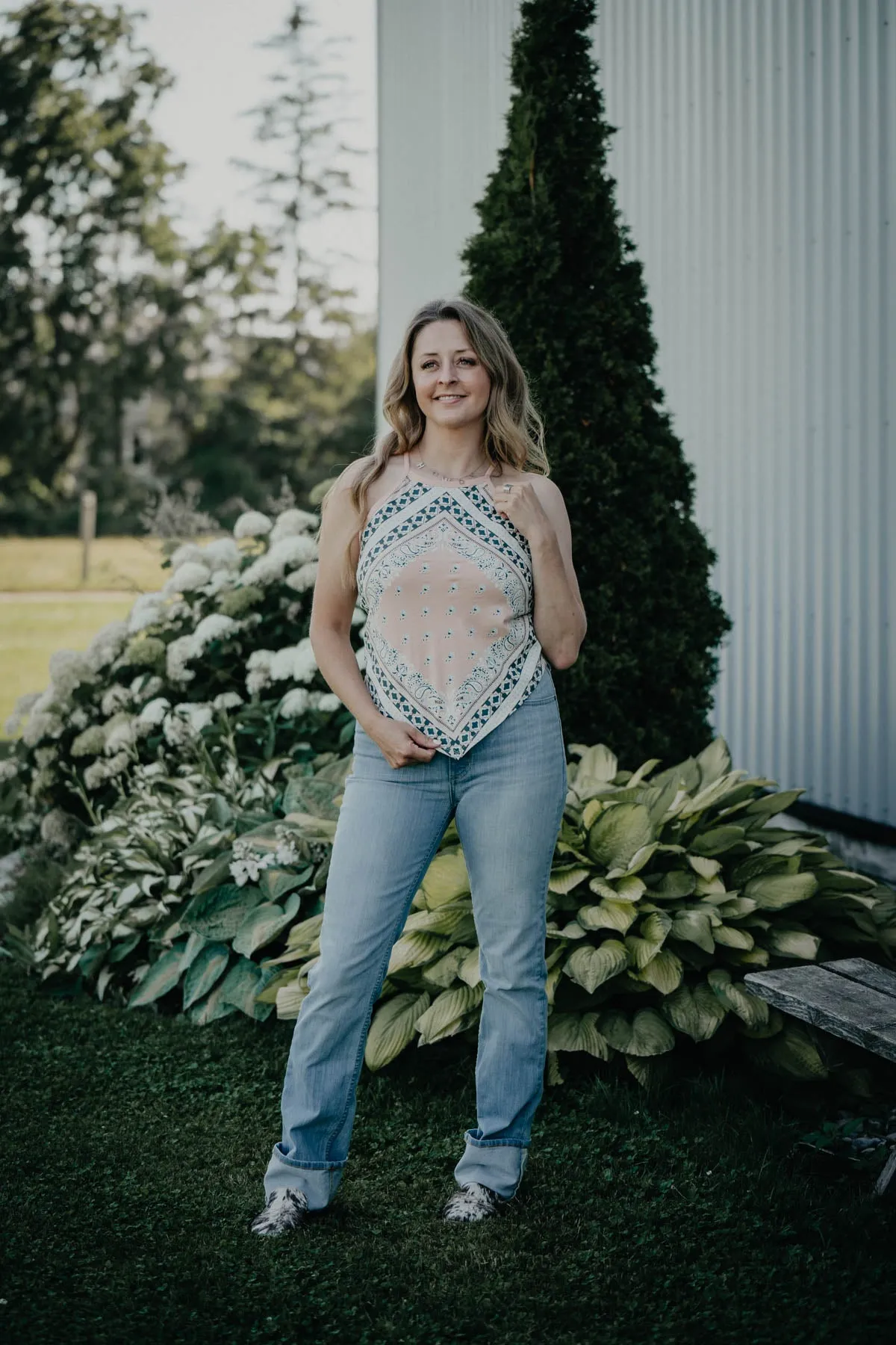 'Georgia' Peach Bandana Print Handkerchief Hem Tank (L & XXL Only)