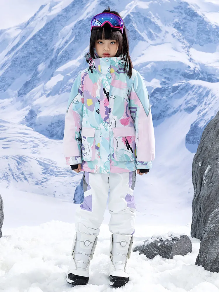 Girls Arctic Queen Cartoon Pattern Reflective Strip Ski Suits