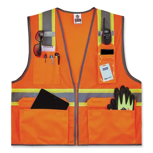 Glowear 8246z Class 2 Two-tone Mesh Reflective Binding Zipper Vest, Polyester, Large/xl, Orange, Ships In 1-3 Business Days