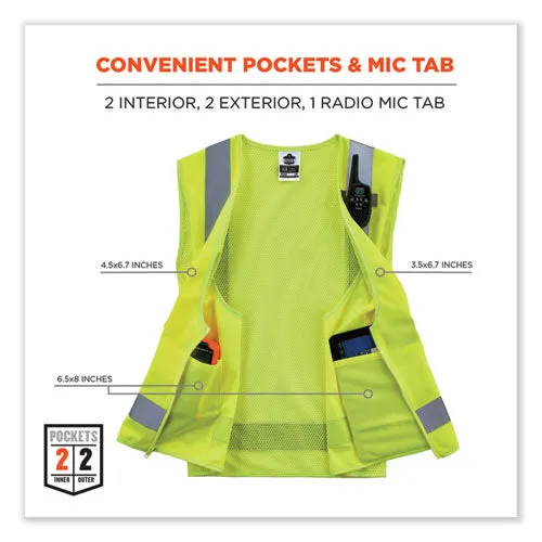 Glowear 8249z-s Single Size Class 2 Economy Surveyors Zipper Vest, Polyester, X-small, Lime, Ships In 1-3 Business Days