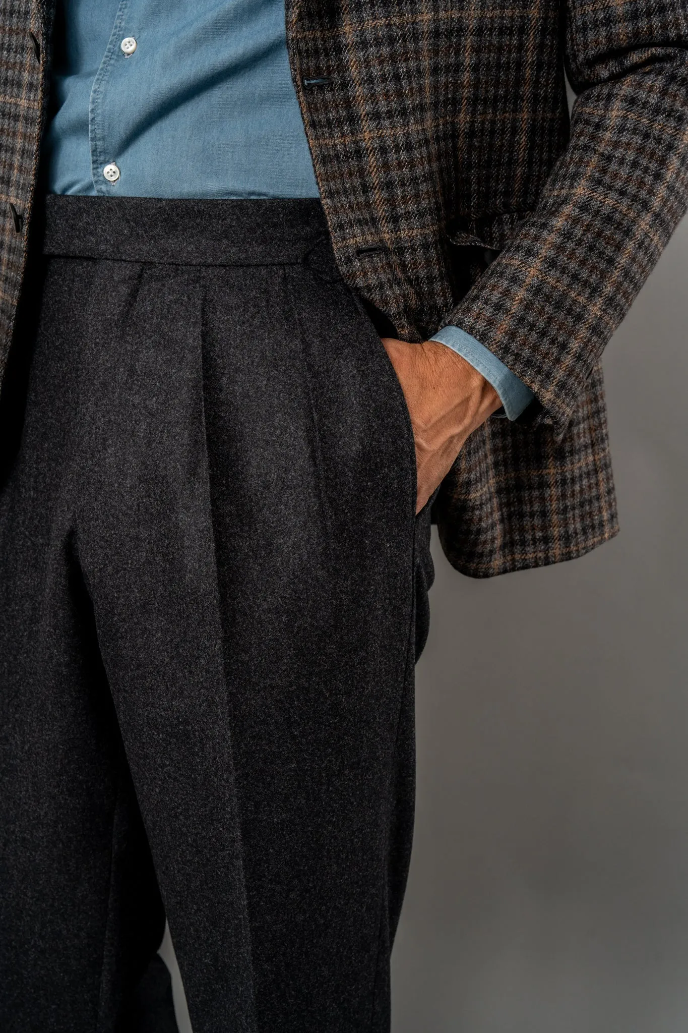 Grant Charcoal Wool Flannel Trousers