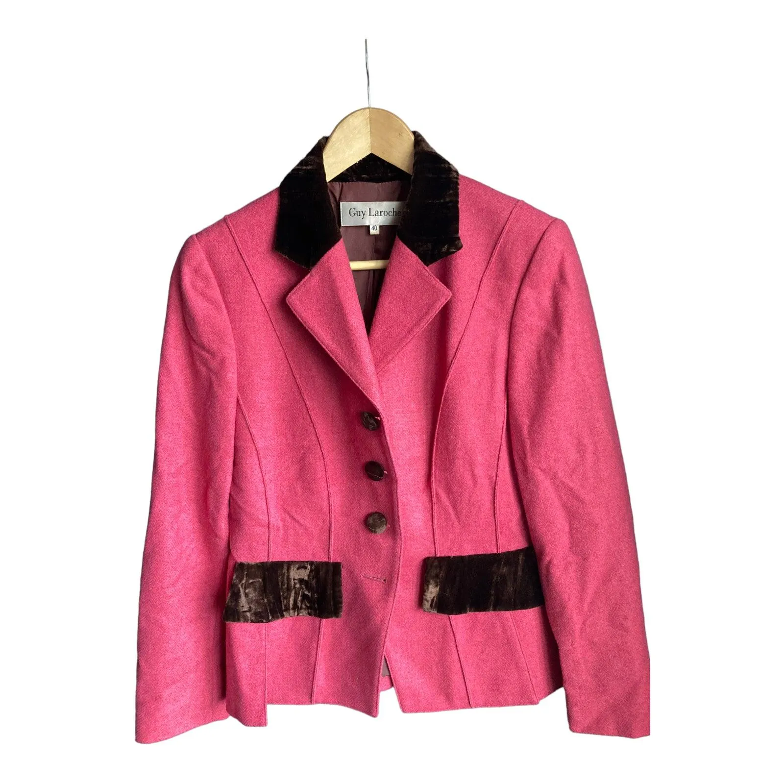 Guy Laroche Wool Pink & Brown Long Sleeved Jacket UK Size 12