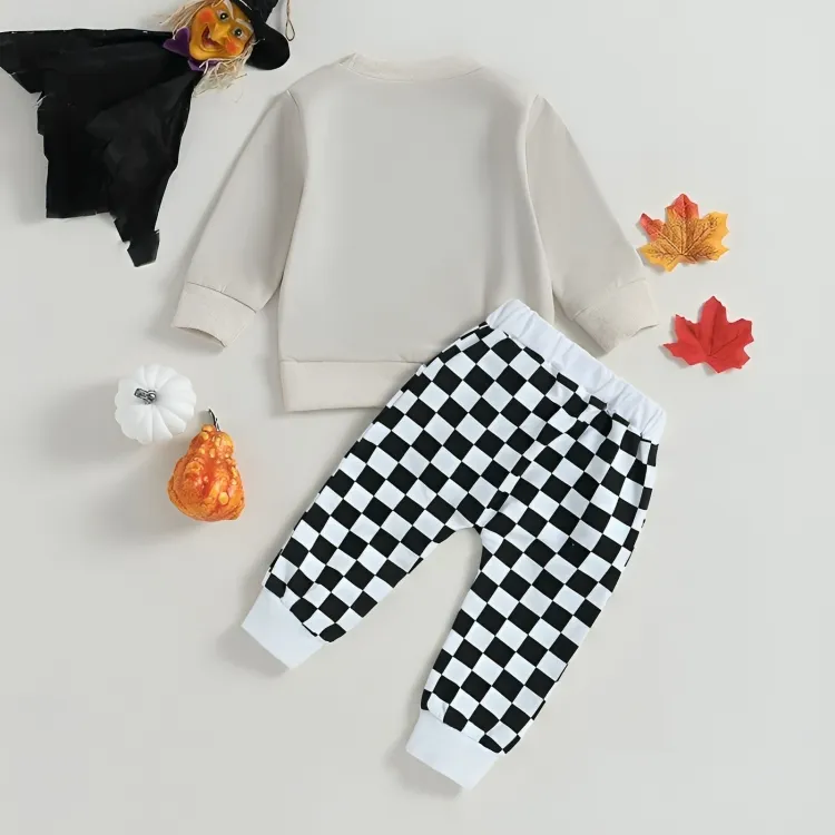 Halloween Ghost Checkered Pants Baby Set