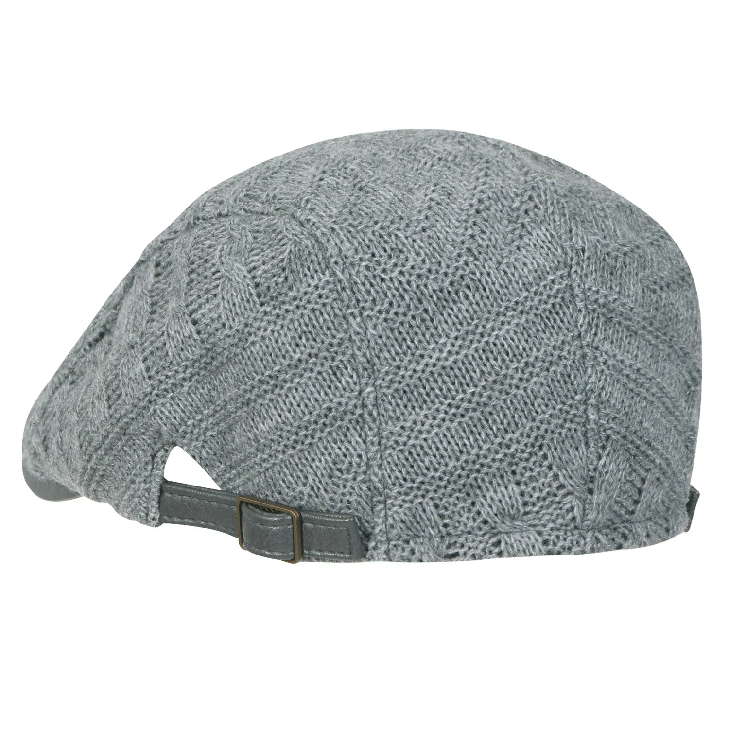 ililily Cable Knit Vintage Newsboy Hat Faux Leather Brim Driver Hunting Flat Cap