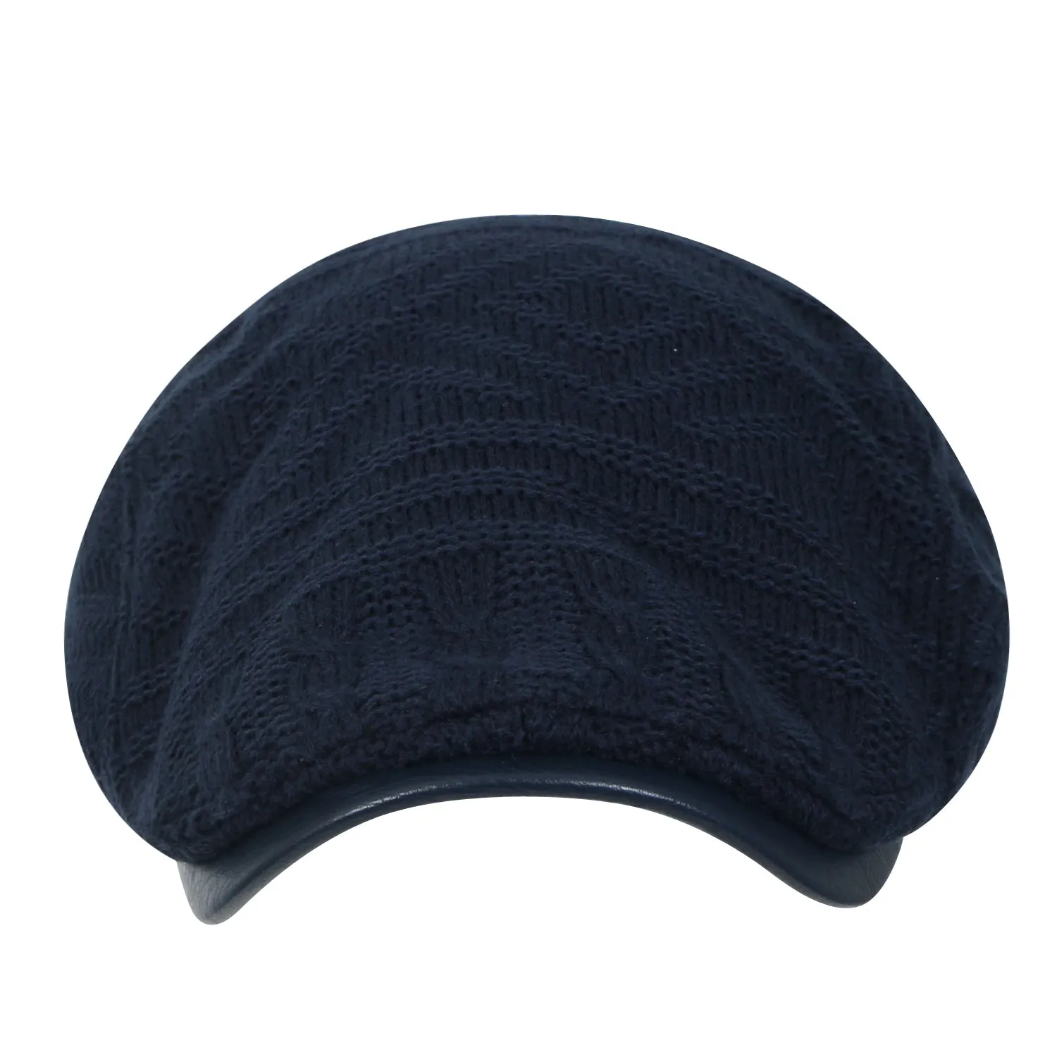 ililily Cable Knit Vintage Newsboy Hat Faux Leather Brim Driver Hunting Flat Cap