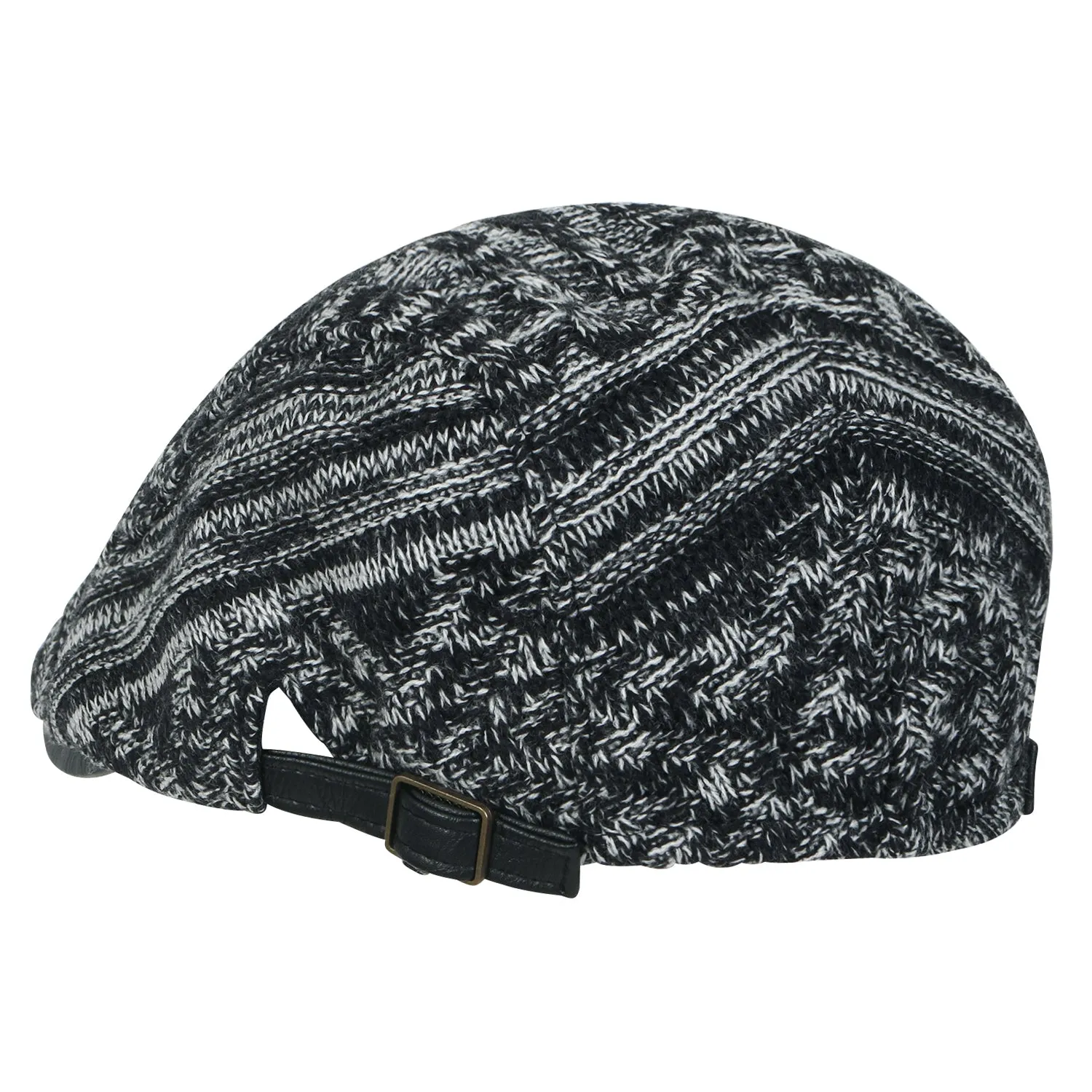 ililily Cable Knit Vintage Newsboy Hat Faux Leather Brim Driver Hunting Flat Cap