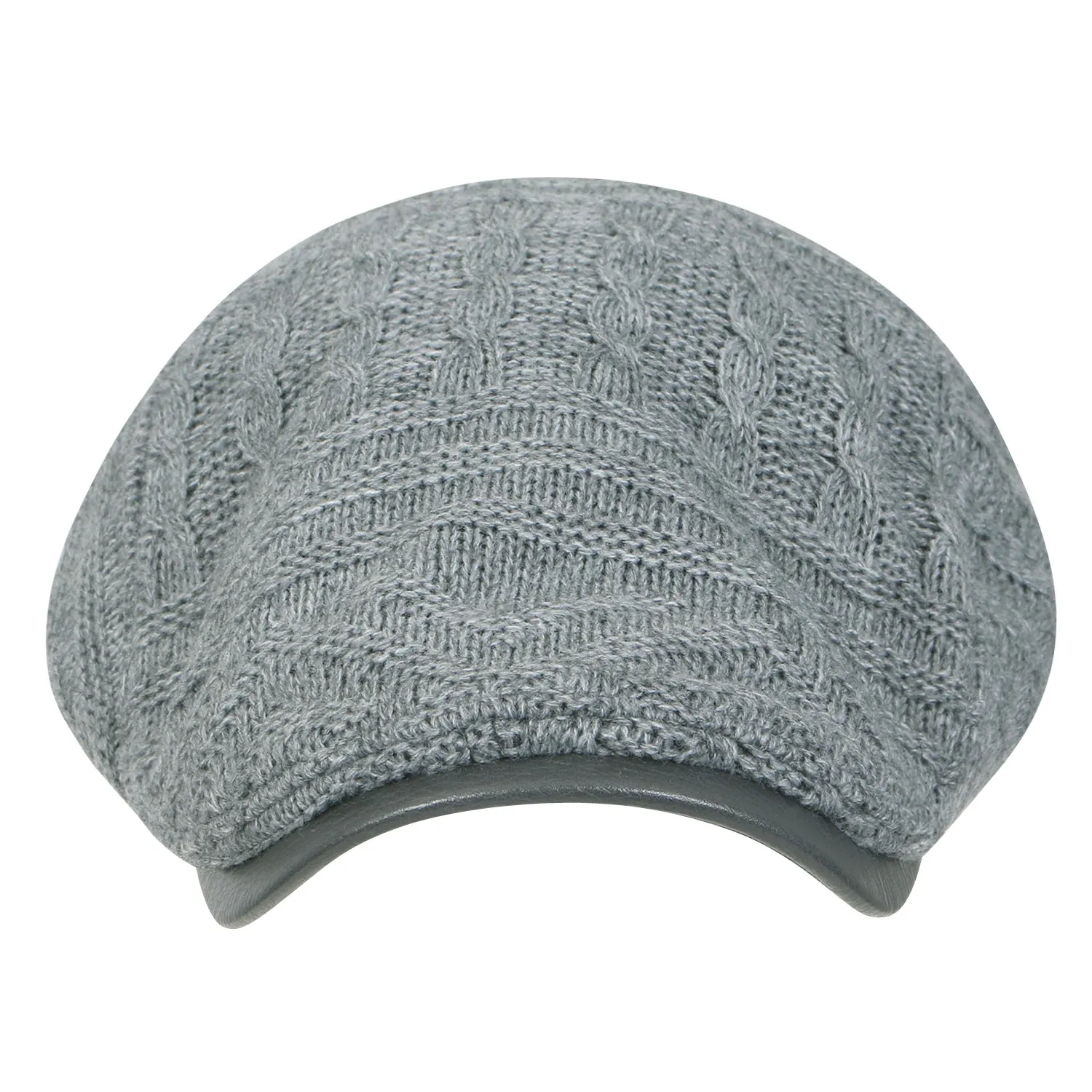 ililily Cable Knit Vintage Newsboy Hat Faux Leather Brim Driver Hunting Flat Cap