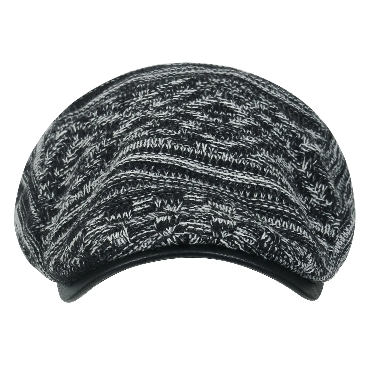 ililily Cable Knit Vintage Newsboy Hat Faux Leather Brim Driver Hunting Flat Cap