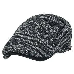 ililily Cable Knit Vintage Newsboy Hat Faux Leather Brim Driver Hunting Flat Cap