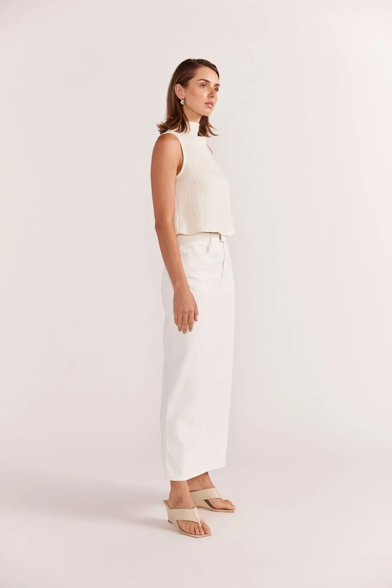 Ines Denim Midi Skirt | White