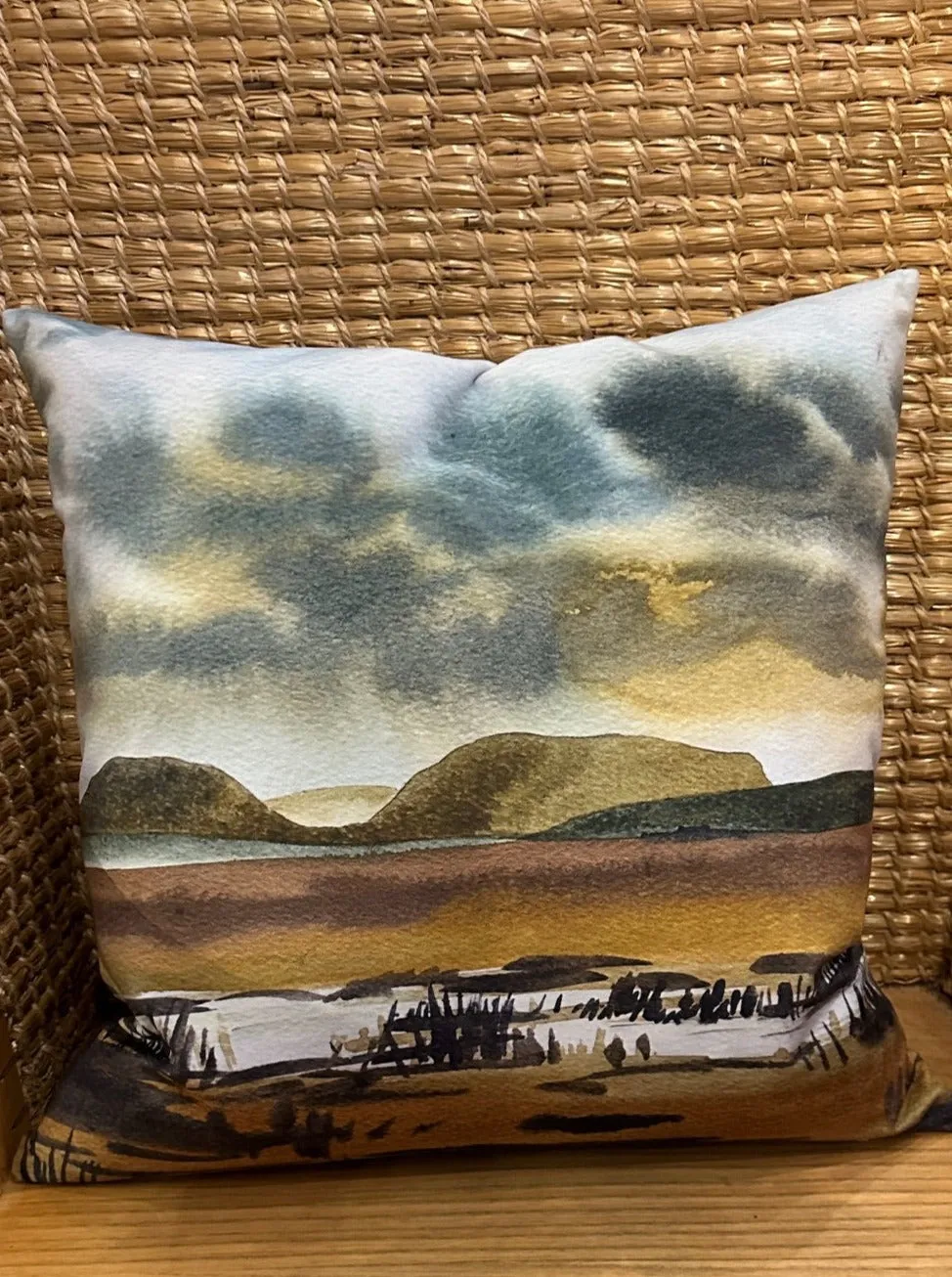 Jane Glue ‘ Winter Sunset over Hoy Hills ' Velvet Cushion