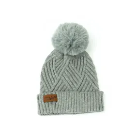 Kids Knitted Pom Pom Winter Hat Grey