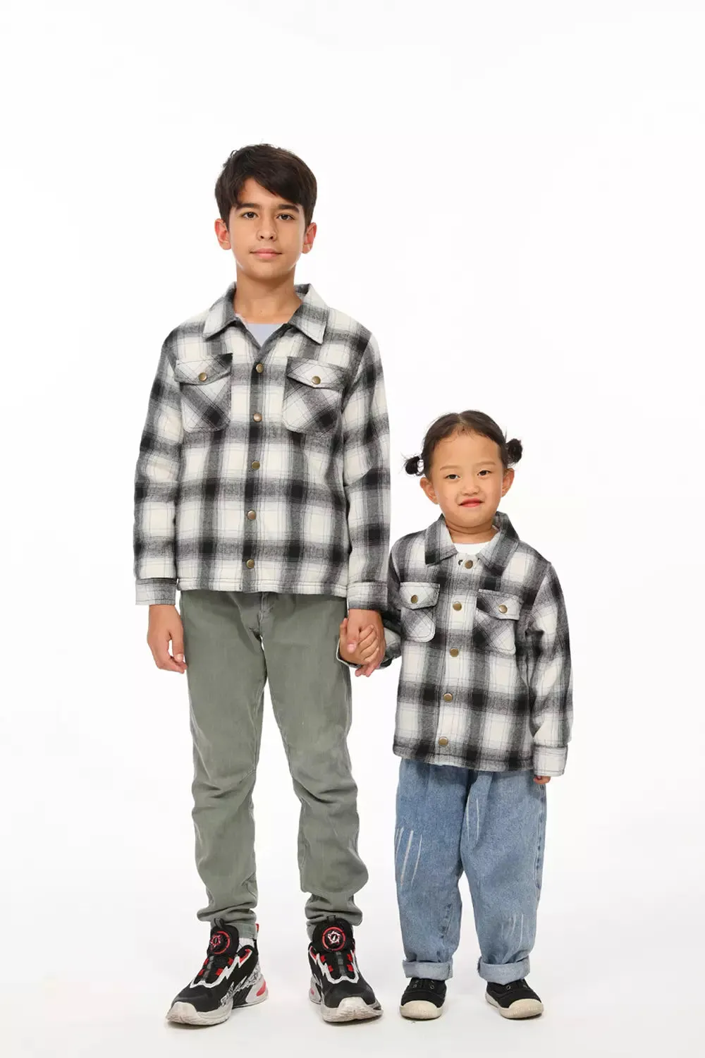 Kids Matching Family Black White Plaid Flannel Shacket