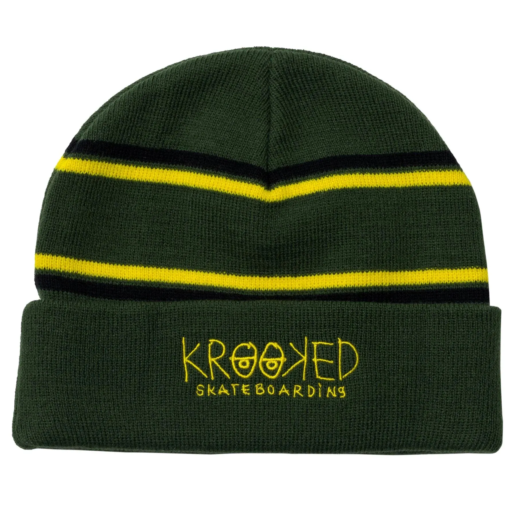 KROOKED - EYES CUFF BEANIE DARK GREEN/YELLOW