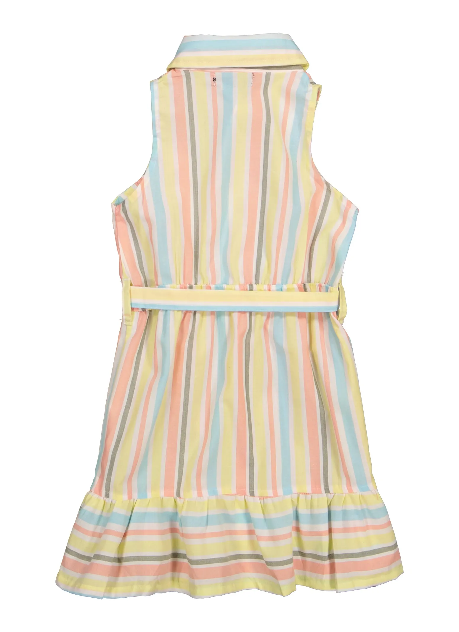 Little Girls Sleeveless Striped Tie Waist Belted Dress