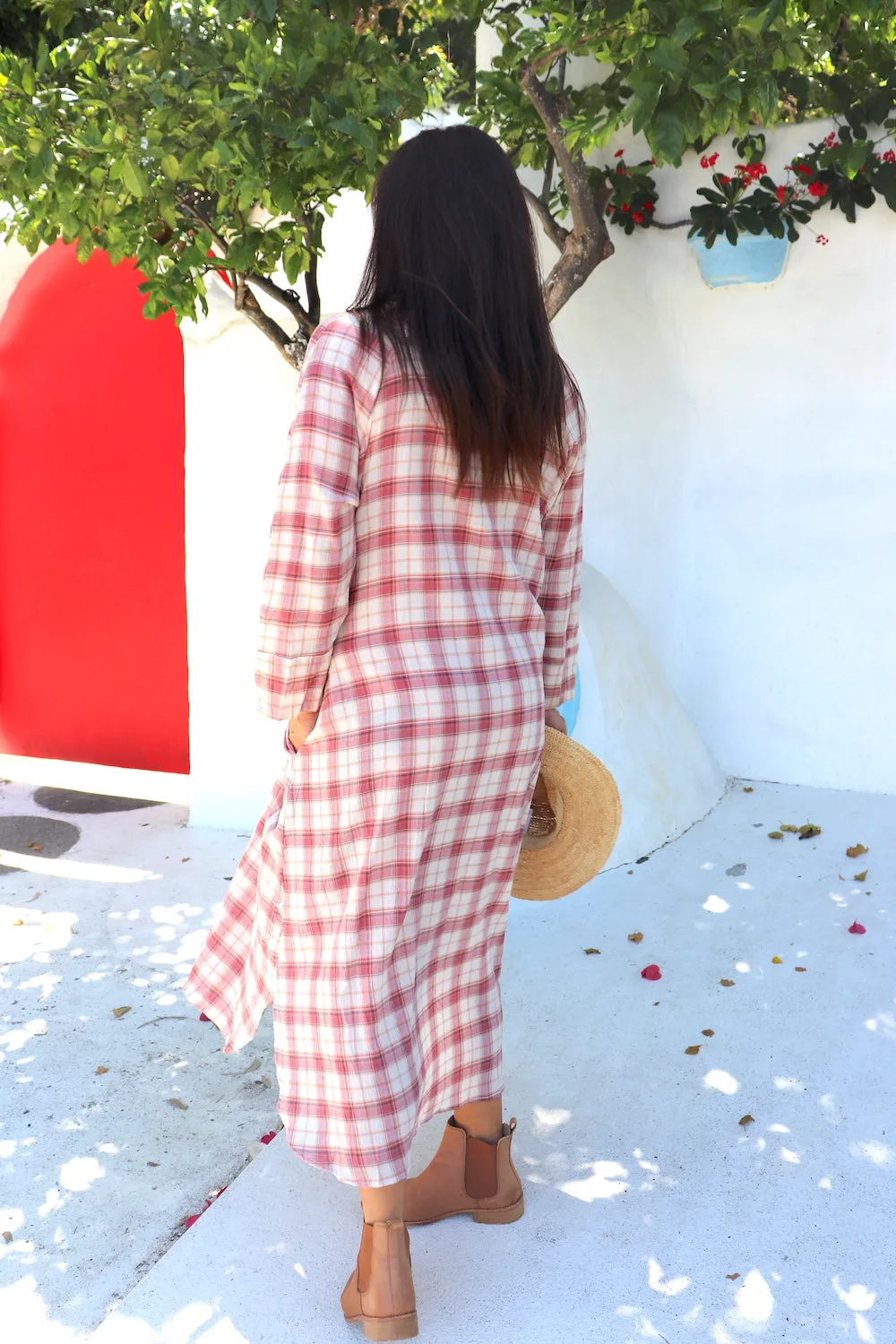 Long Shirt Dress in Red Check