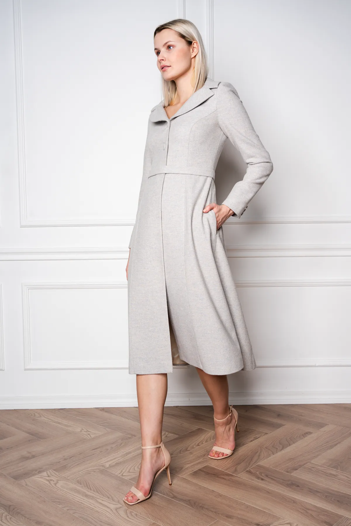 LOTUS GRAY WOOL-CASHMERE TWEED COAT DRESS