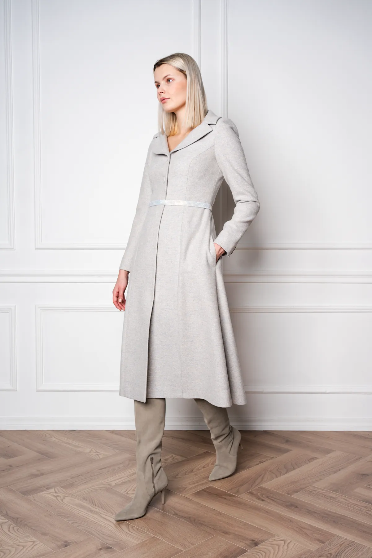 LOTUS GRAY WOOL-CASHMERE TWEED COAT DRESS