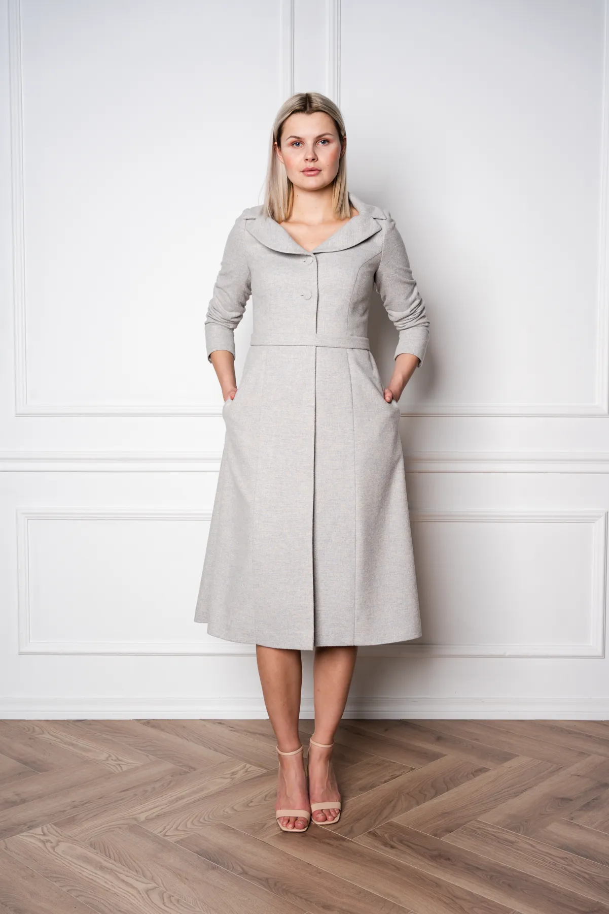 LOTUS GRAY WOOL-CASHMERE TWEED COAT DRESS