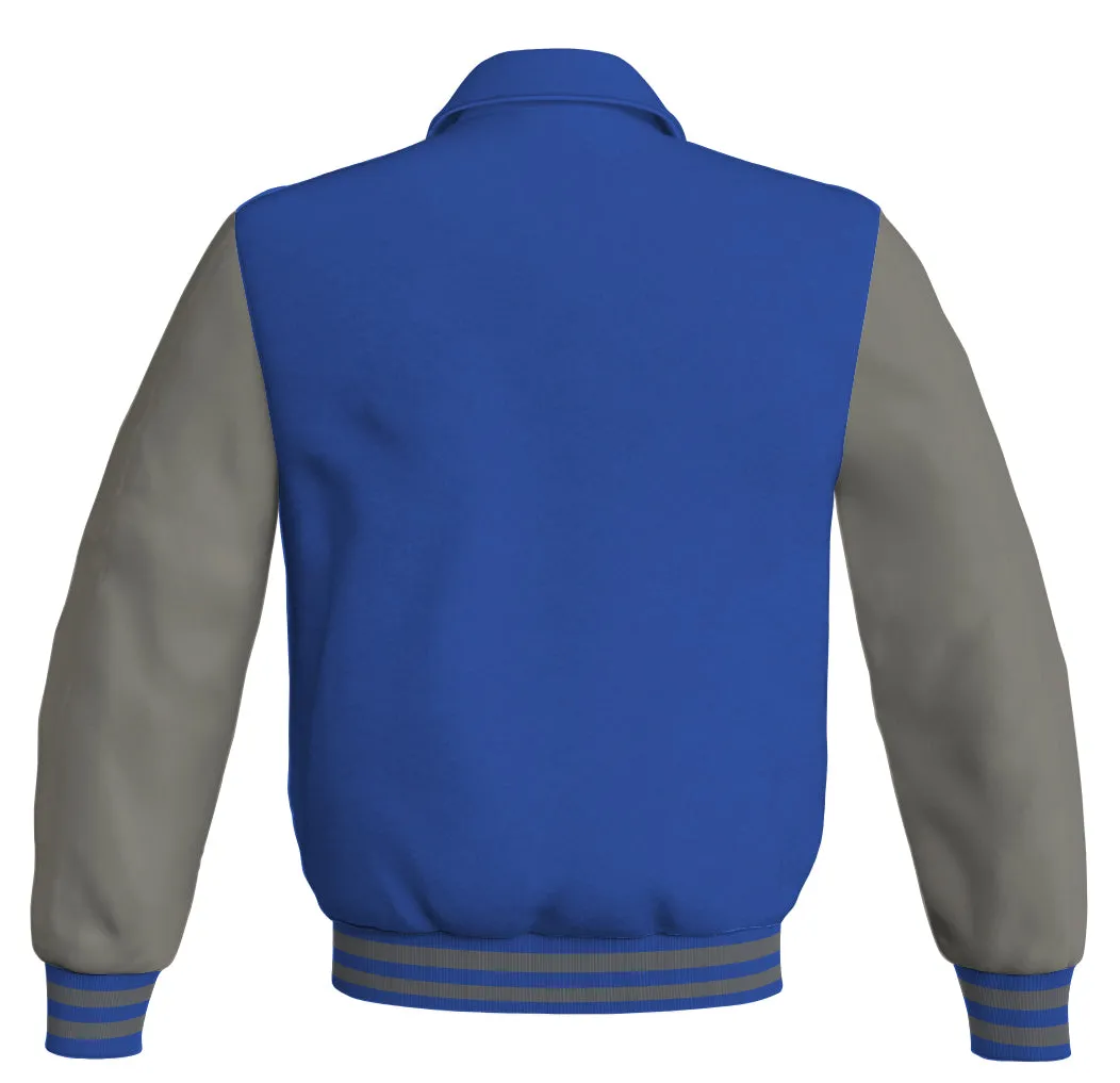 Luxury Bomber Classic Jacket Royal Blue Body and Gray Leather Sleeves