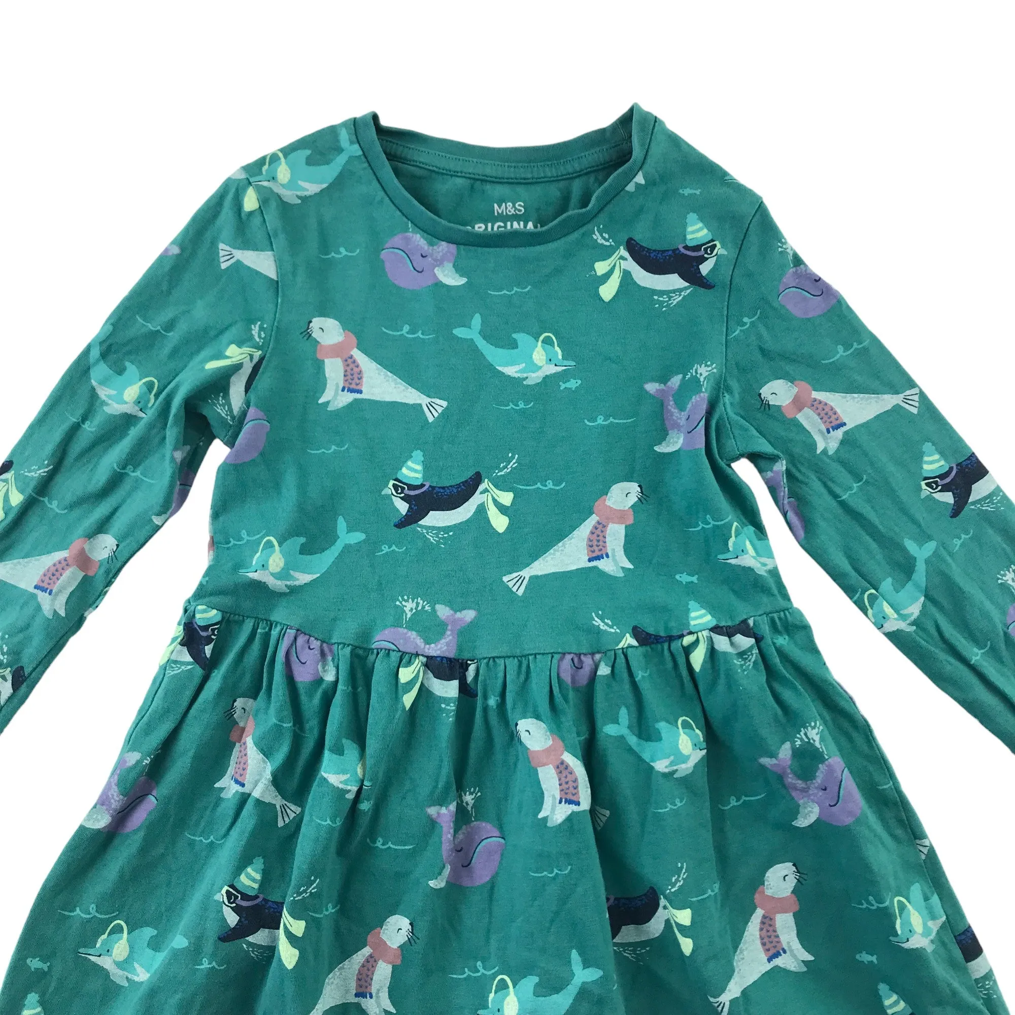 M&S Dress 5-6 years Turquoise Teal Marine Animals Cotton T-shirt