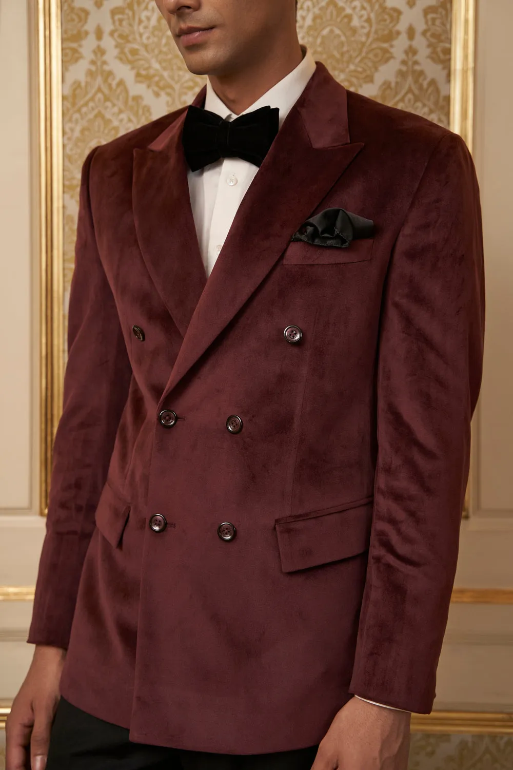 Maroon Double Breasted Velvet Jacket