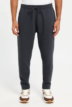 Men Charcoal Ribbed Jogger Pants