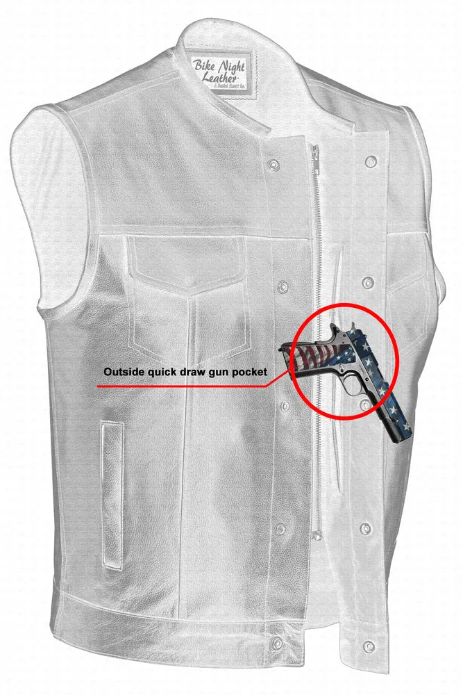 Men's Concealed Snap No Collar Bike Night Vest