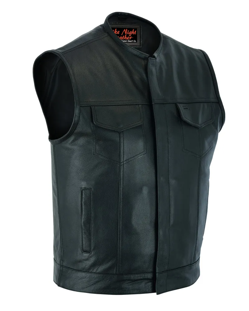 Men's Concealed Snap No Collar Bike Night Vest