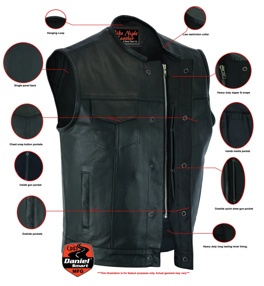 Men's Concealed Snap No Collar Bike Night Vest