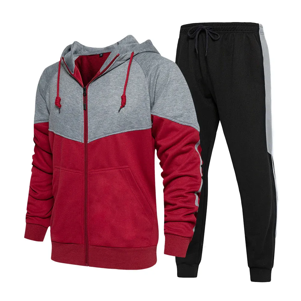 Men's Fall Winter Casual Sports Cardigan Hooded Joggers Two Piece Set