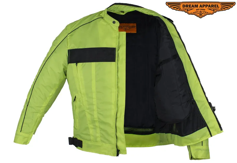 Men's Fluorescent Water Resistant Jacket with Reflective Piping