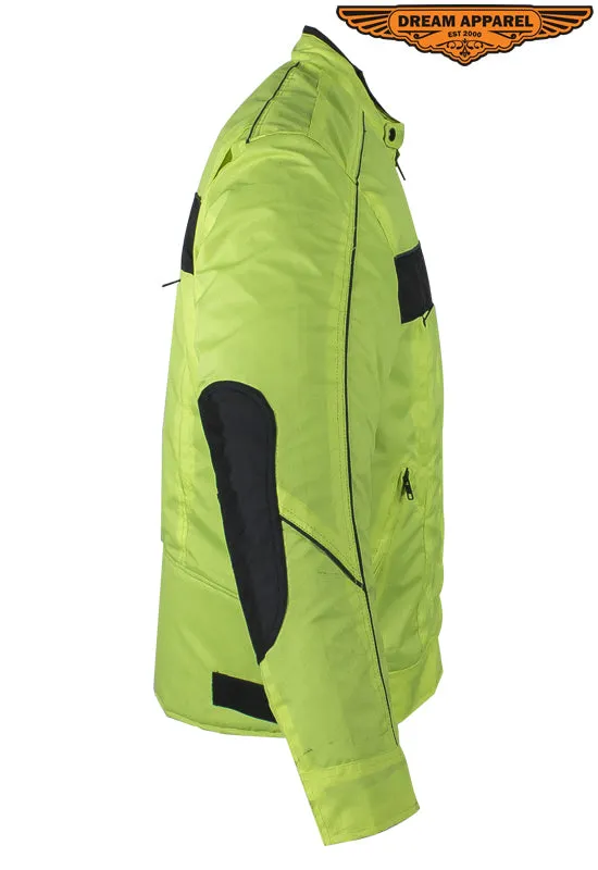 Men's Fluorescent Water Resistant Jacket with Reflective Piping