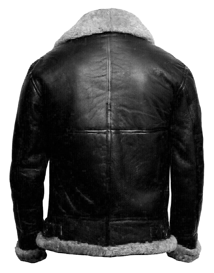 Men's RAF Aviator B3 Flying Bomber Sheep Skin Real Leather Jacket Black Grey