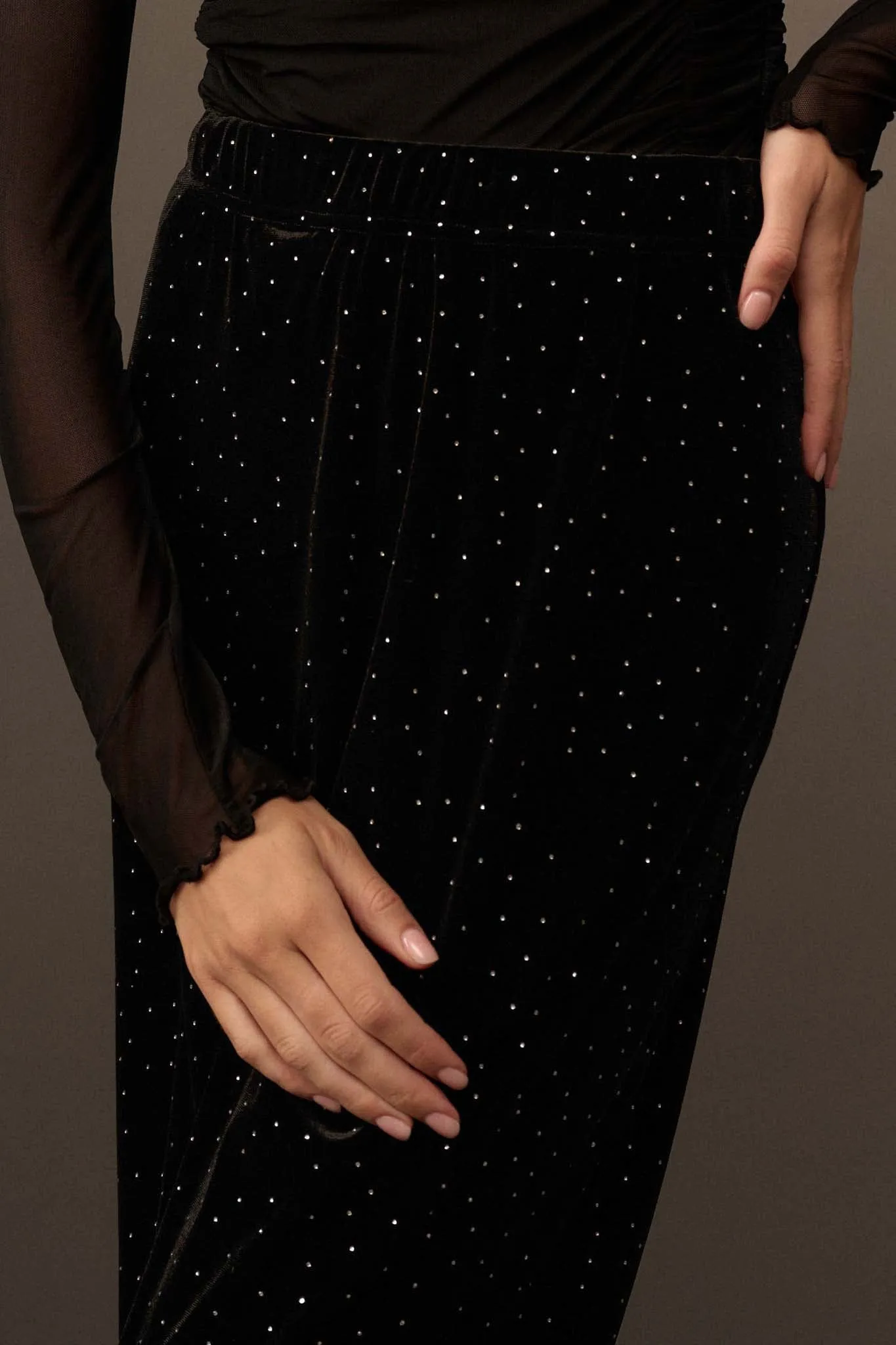 Midnight Sky Glitter Dot Velvet Pencil Skirt